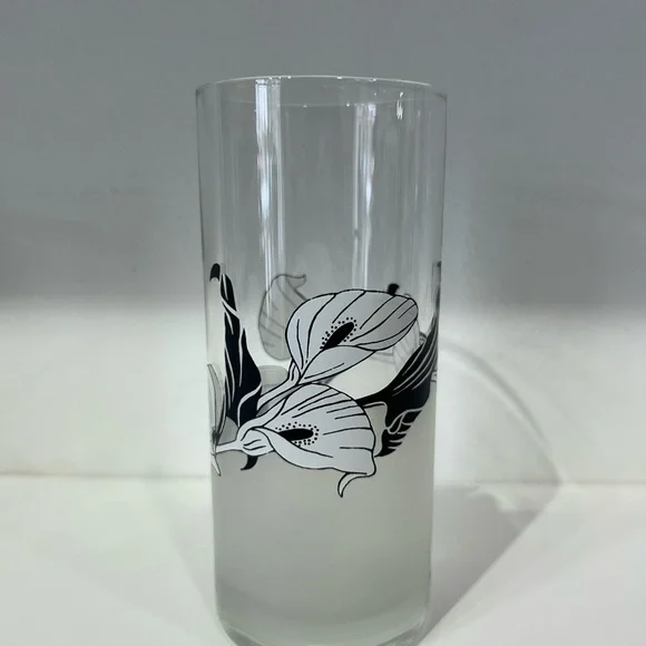 Vintage Floral Highball Glasses - Black & White - Made in Italy - Picture 3 of 4
